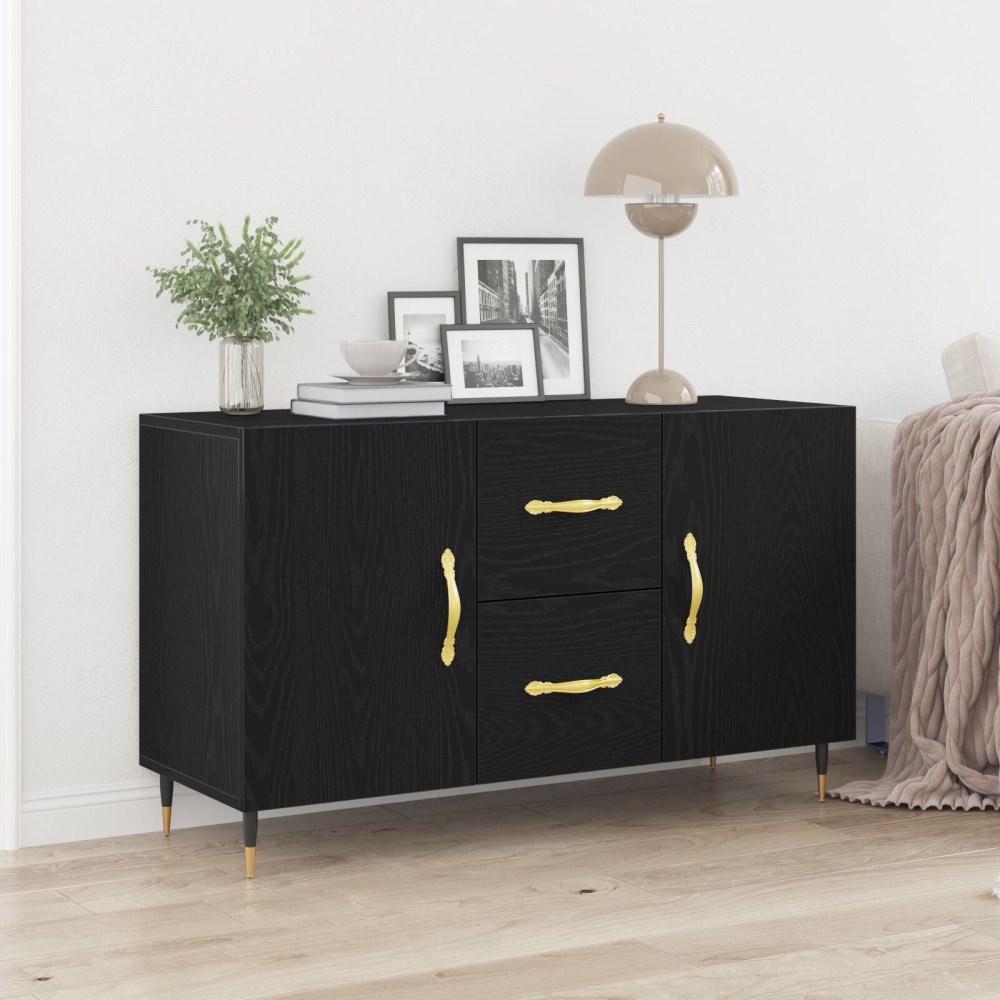 vidaXL Sideboard med låda Svart Ek 100 x 36 x 60 cm Konstruerat trä