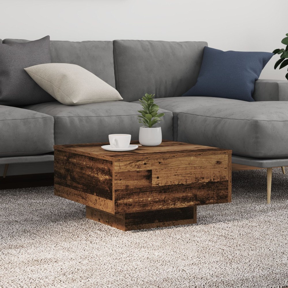 vidaXL Kaffeebord med LED-lampor Gamla träet 55x55x31 cm