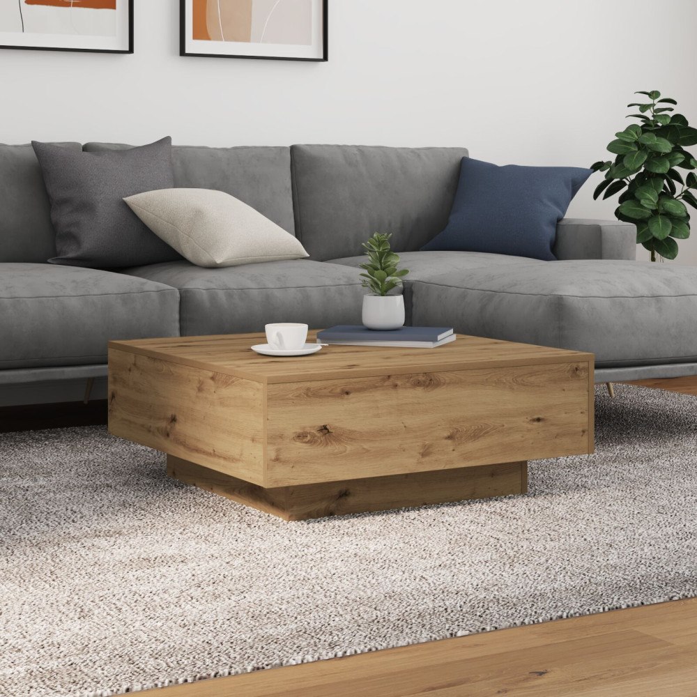 vidaXL Kaffeebord med LED-lampor Artisan Ek 80x80x31 cm