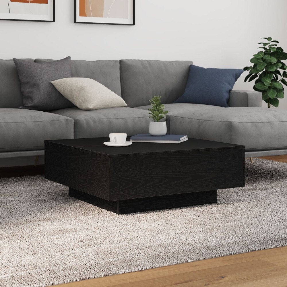 vidaXL Soffbord med LED-lampor svart ek 80x80x31 cm