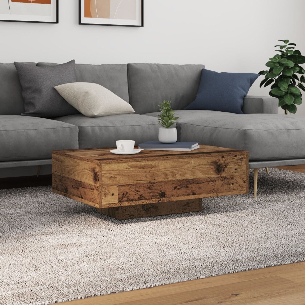 vidaXL Kaffeebord med LED-lampor Gamla trä 85x55x31 cm