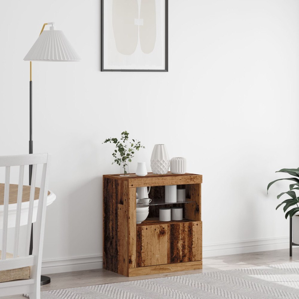 vidaXL Sideboard med LED-lampor återvunnet trä 60,5x37x67 cm