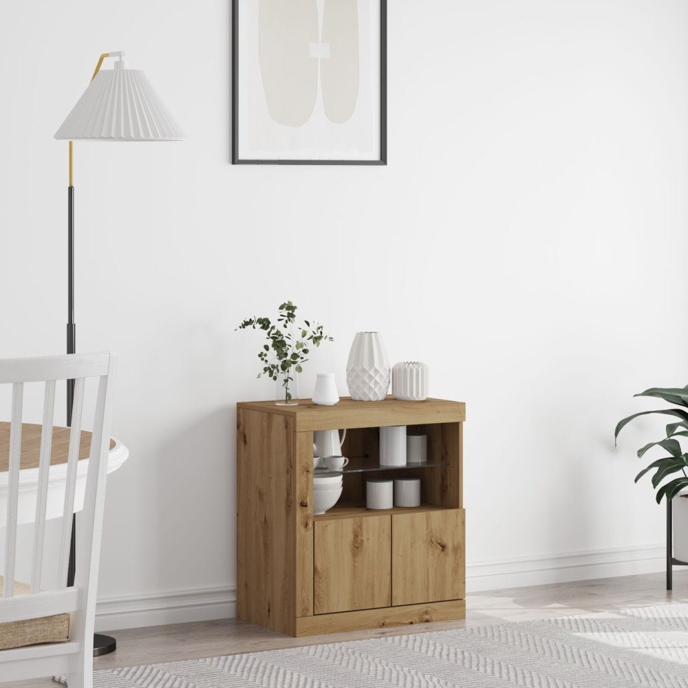 vidaXL Sideboard med LED-lampor artisan ek 60,5x37x67 cm