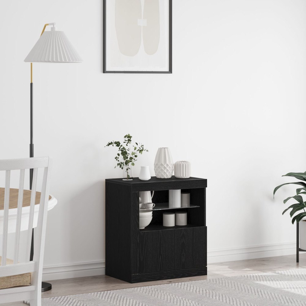 vidaXL Sideboard med LED-lampor svart ek 60,5x37x67 cm