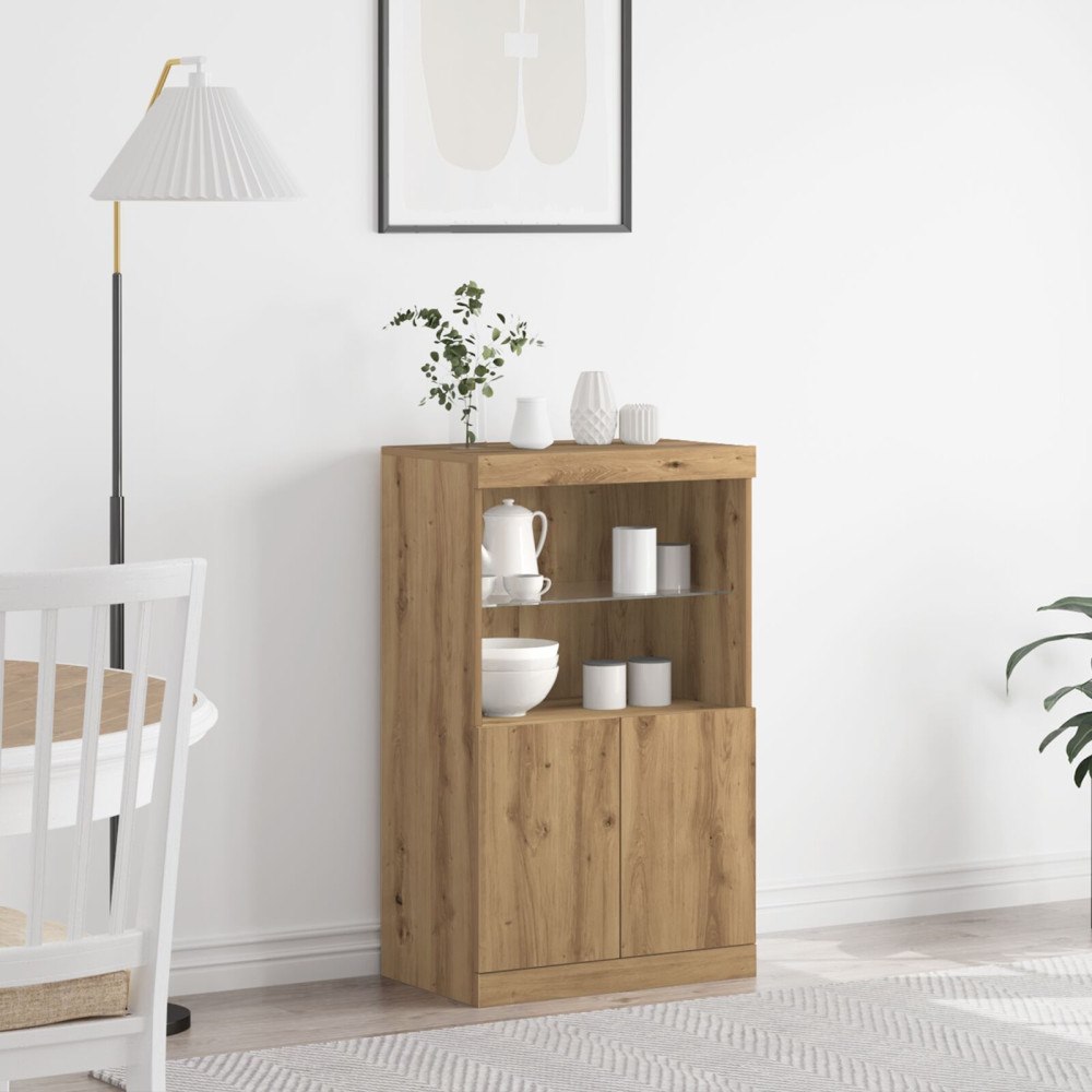vidaXL Sideboard med LED-lampor artisan ek 60x37x100 cm