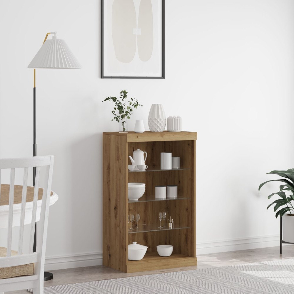 vidaXL Sideboard med LED-lampor artisan ek 60,5x37x100 cm