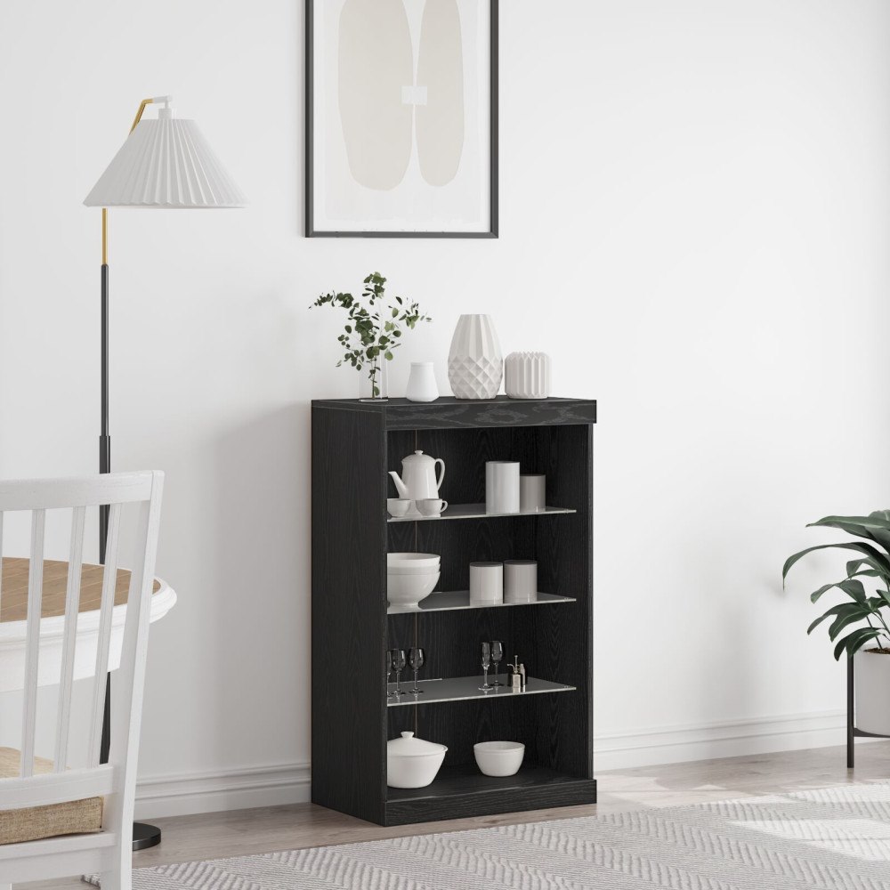 vidaXL Sideboard med LED-lampor svart ek 60,5x37x100 cm