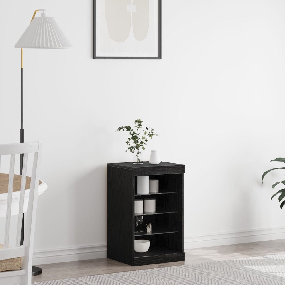 vidaXL Sideboard med LED-lampor svart ek 41x37x67 cm