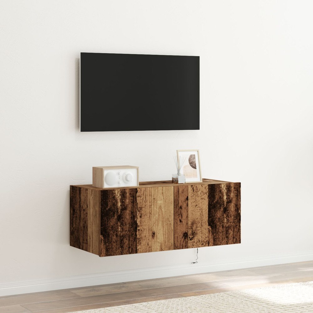 vidaXL TV Vägskåp med LED-belysning Gamla trä 80x35x31 cm