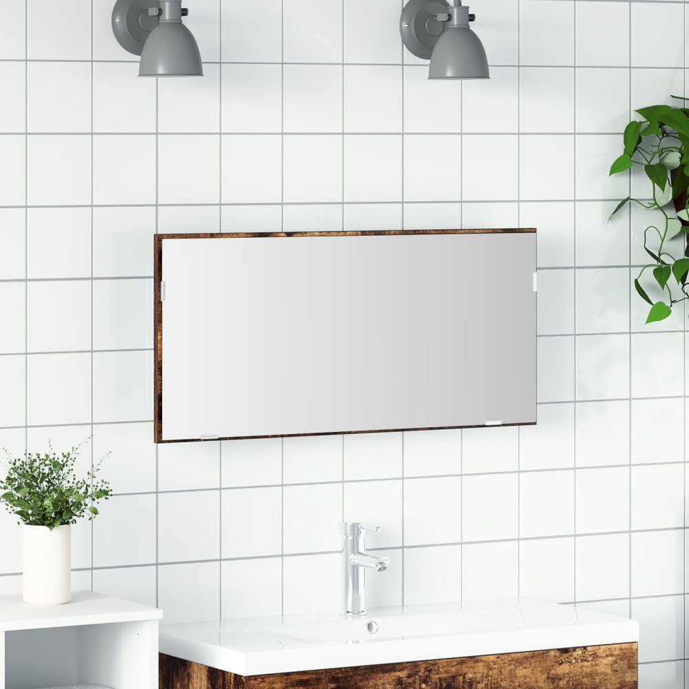 vidaXL Badrumsspegel med förvaringsskåp och LED rökt ek 80x37 cm