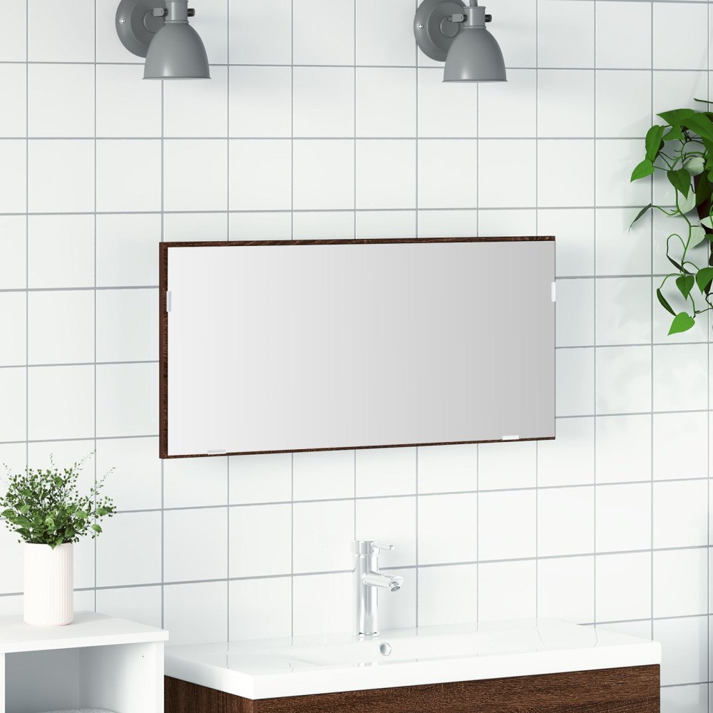 vidaXL Badrumsspegel med förvaringsskåp och LED brun ek 80x37 cm