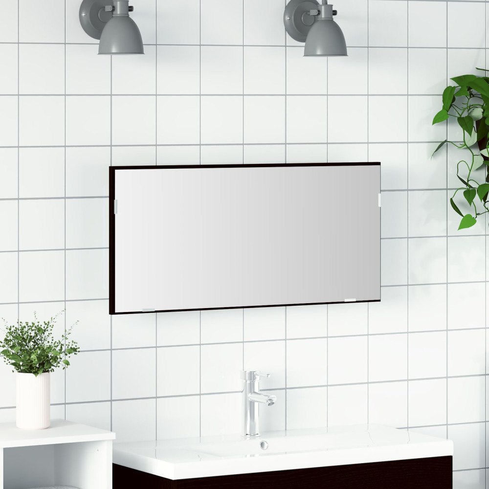 vidaXL Badrumsspegel med förvaringsskåp och LED svart ek 80x37 cm