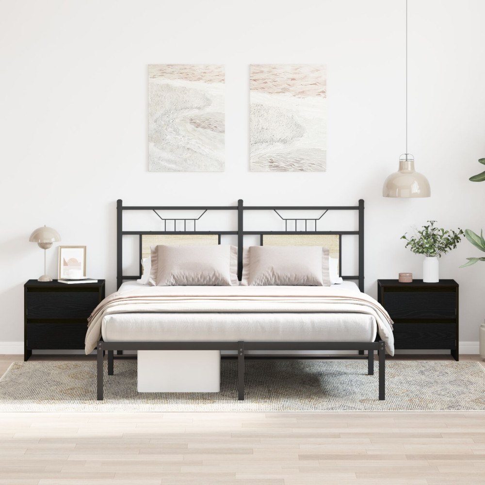 vidaXL Sängbord 2 st svart ek 45x34x44,5 cm konstruerat trä