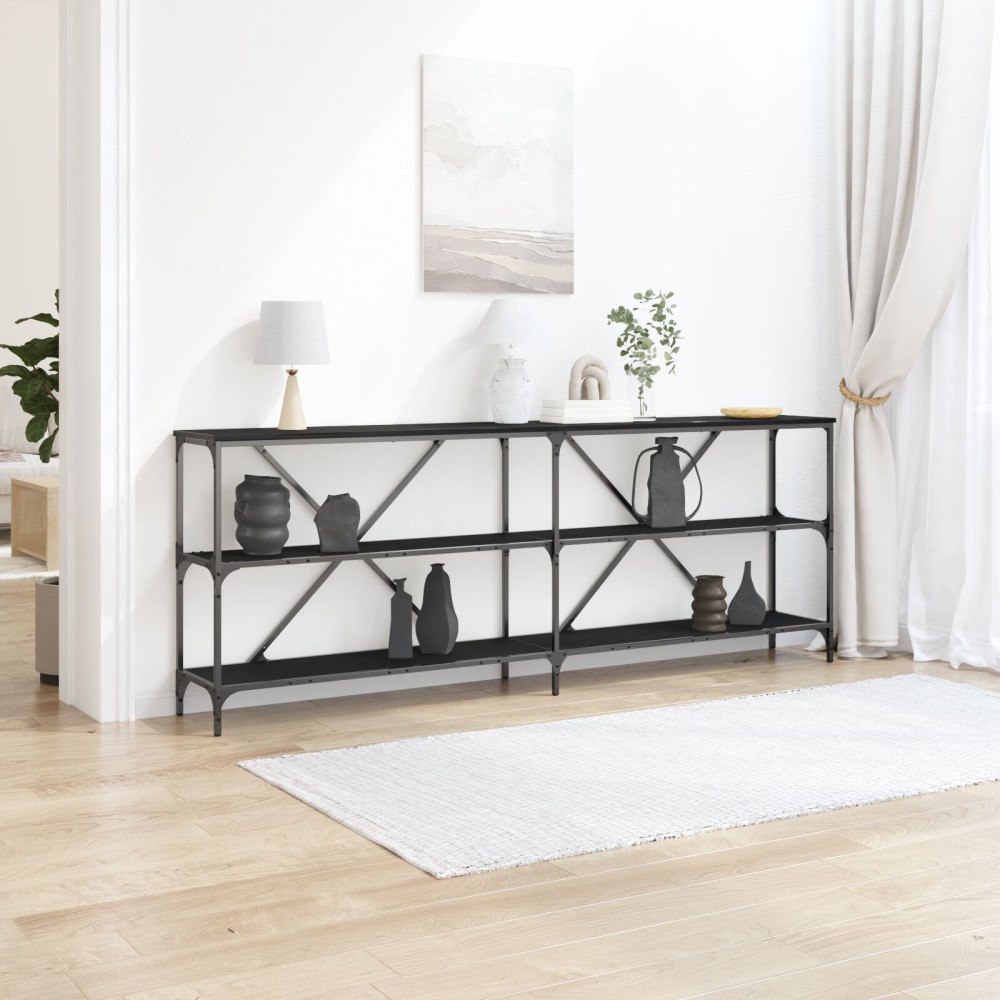 vidaXL Konsolbord svart ek 200x30x75 cm konstruerat trä och stål