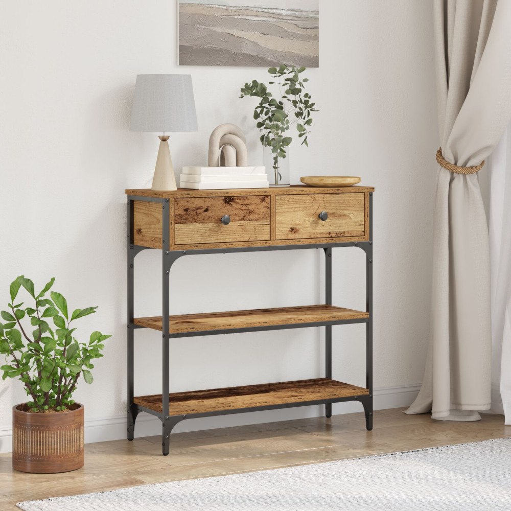vidaXL Konsolbord återvunnet trä 72,5x25x75cm konstruerat trä och stål