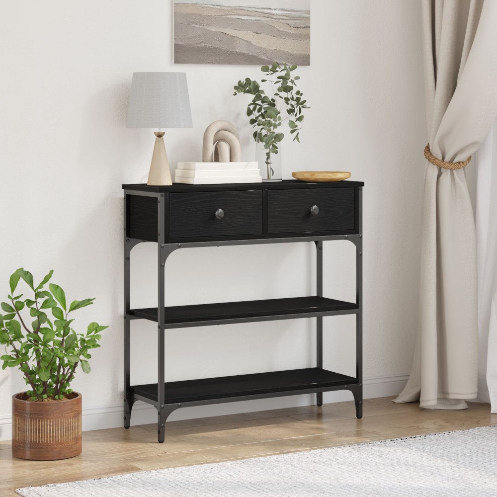 vidaXL Konsolbord svart ek 72,5x25x75 cm konstruerat trä och stål