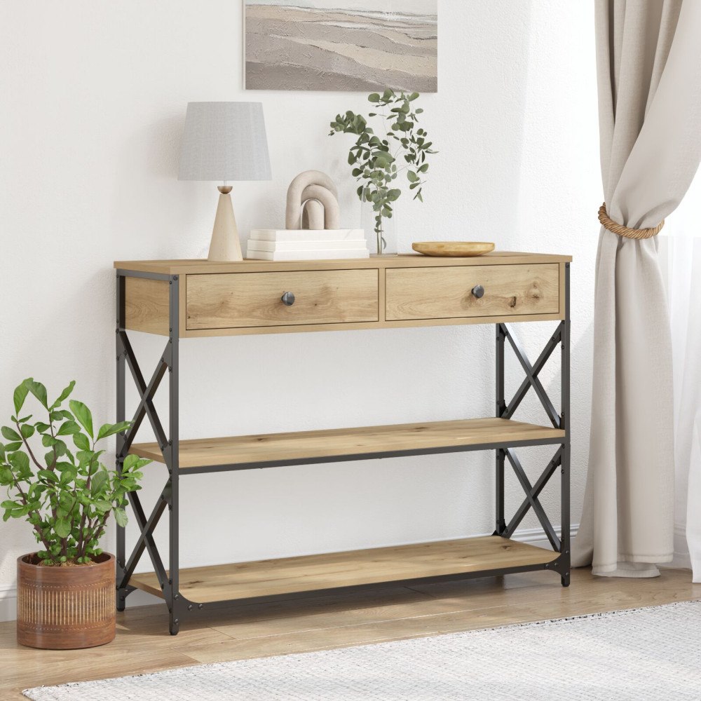 vidaXL Konsolbord artisan ek 100x28x75 cm konstruerat trä och stål