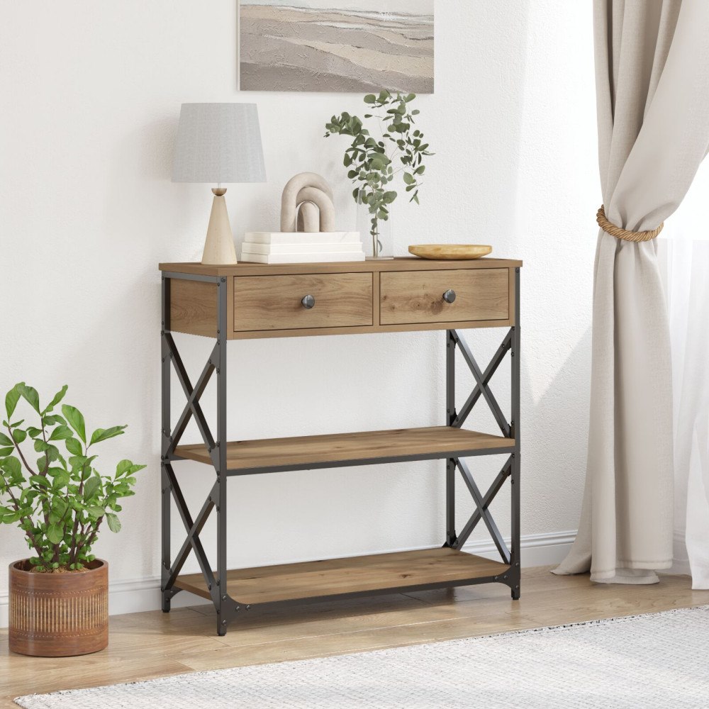 vidaXL Konsolbord artisan ek 75x28x75 cm konstruerat trä och stål