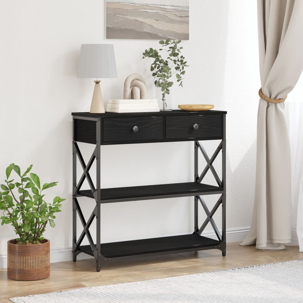 vidaXL Konsolbord svart ek 75x28x75 cm konstruerat trä och stål