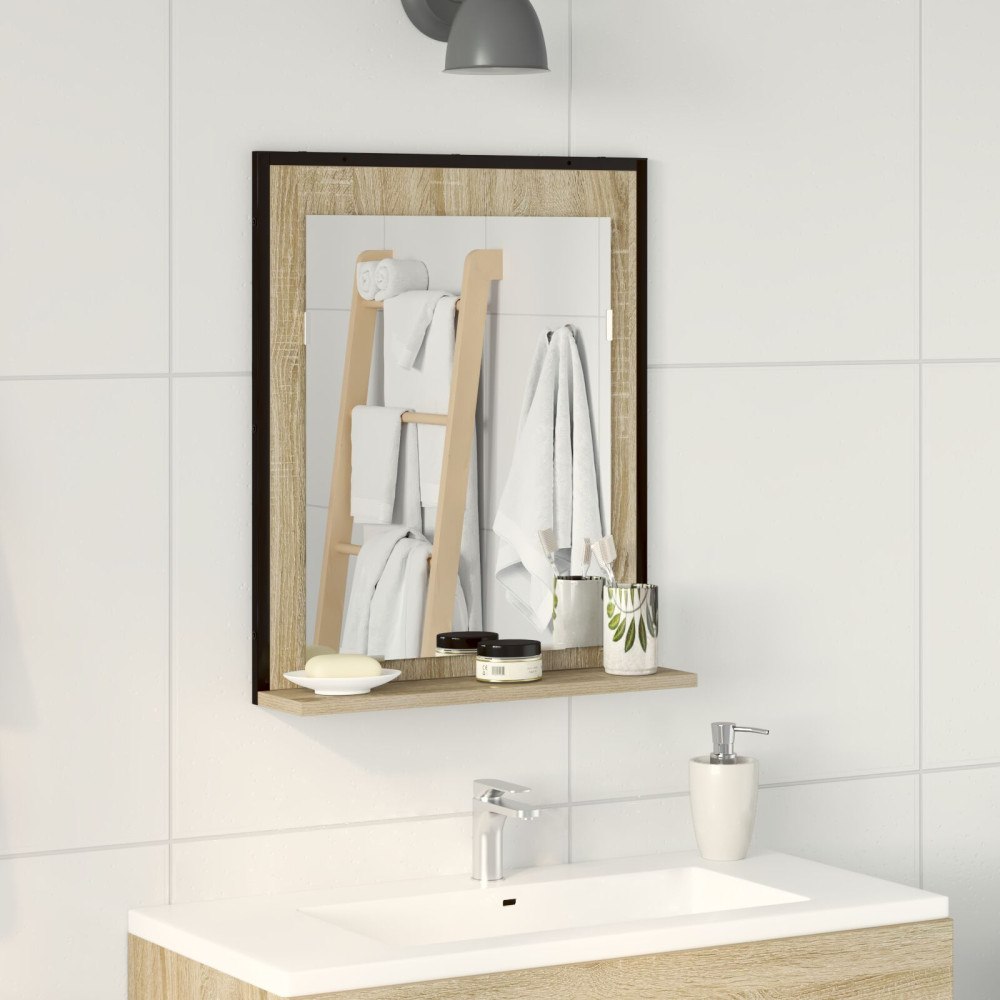 vidaXL Badrumsspegel med hylla sonoma-ek 50x12x60 cm konstruerat trä