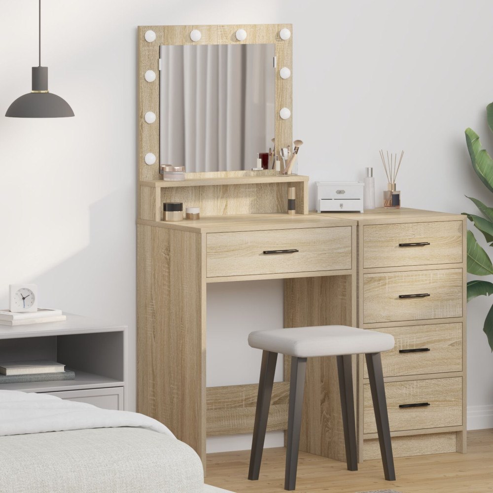 vidaXL Sminkbord med LED-lampor sonoma-ek 50x41x135 cm