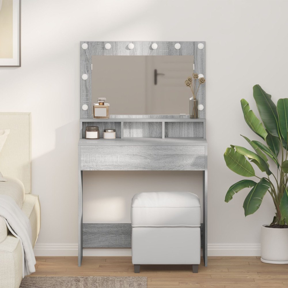 vidaXL Sminkbord med LED-lampor grå sonoma 79x41x135 cm