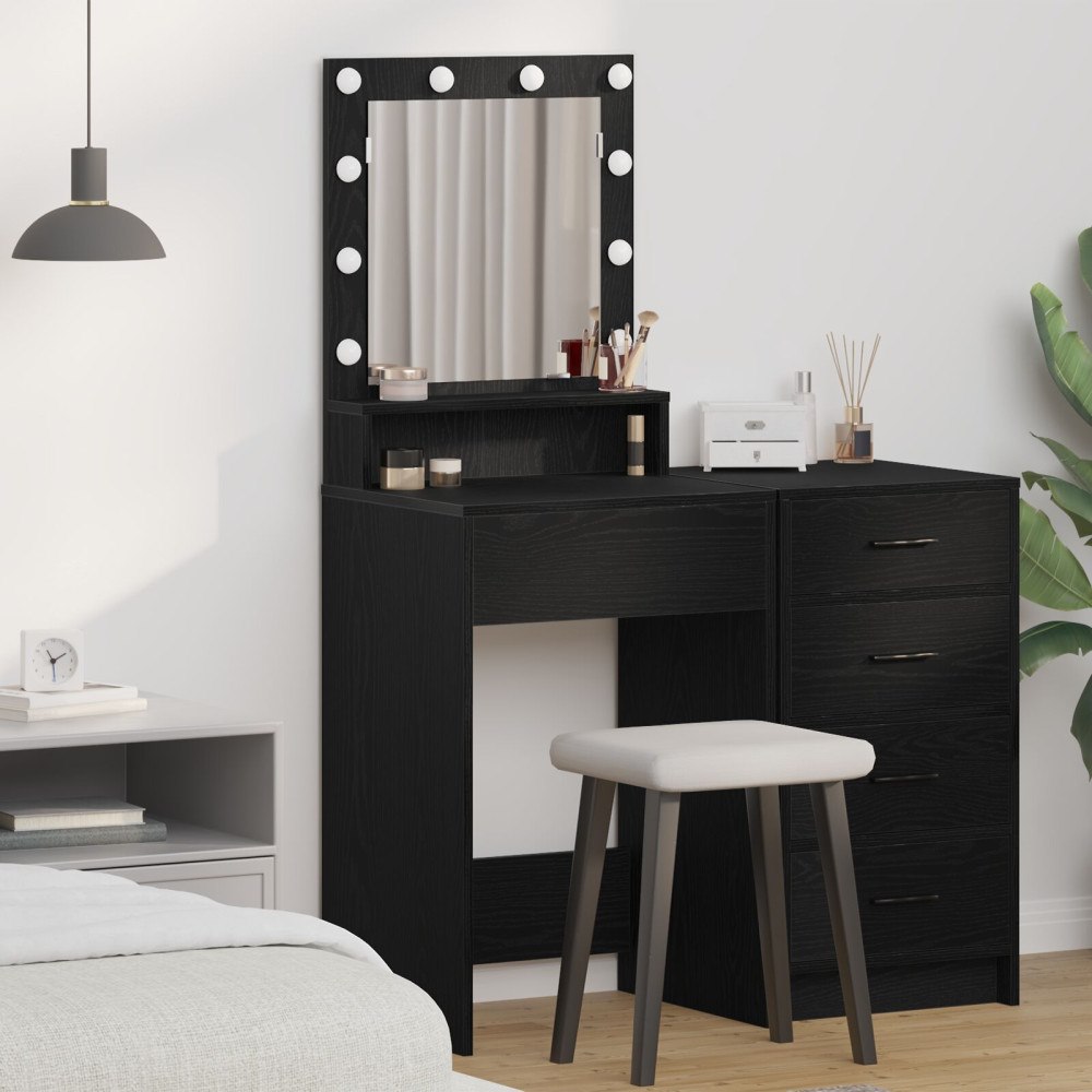 vidaXL Sminkbord med LED-lampor svart ek 50x41x135 cm