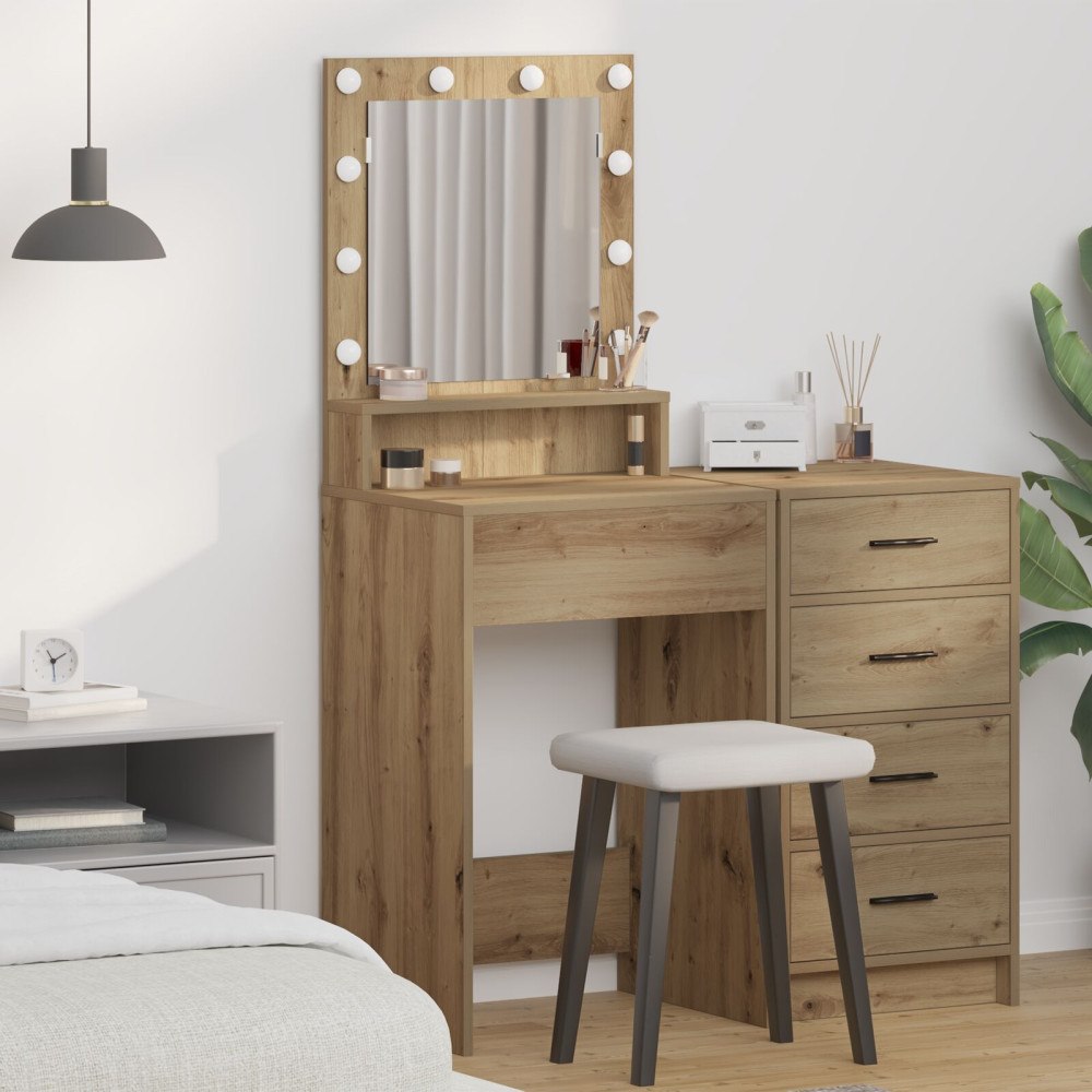 vidaXL Sminkbord med LED-lampor artisan ek 50x41x135 cm