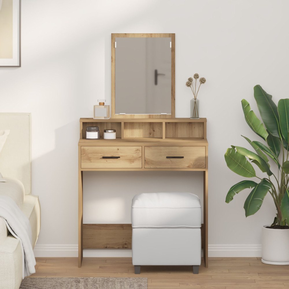 vidaXL Sminkbord med lådor artisan ek 79x41x140 cm