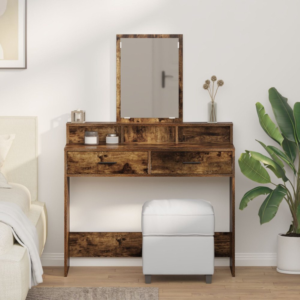 vidaXL Sminkbord med lådor rökt ek 100x41x140 cm
