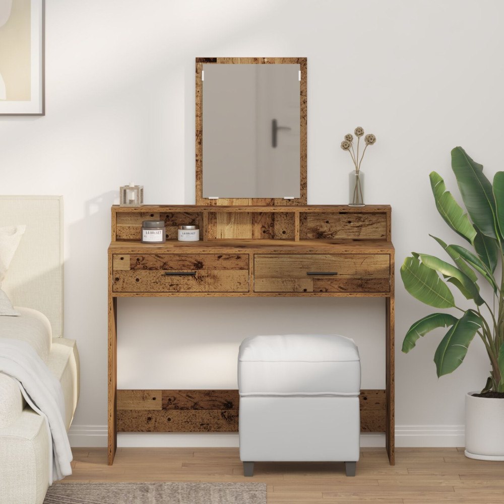 vidaXL Sminkbord med lådor återvunnet trä 100x41x140 cm