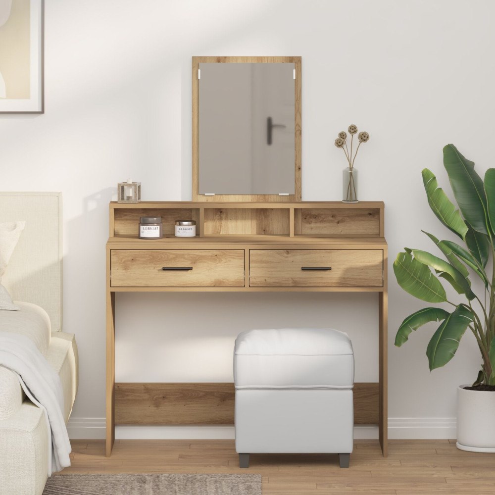 vidaXL Sminkbord med lådor artisan ek 100x41x140 cm