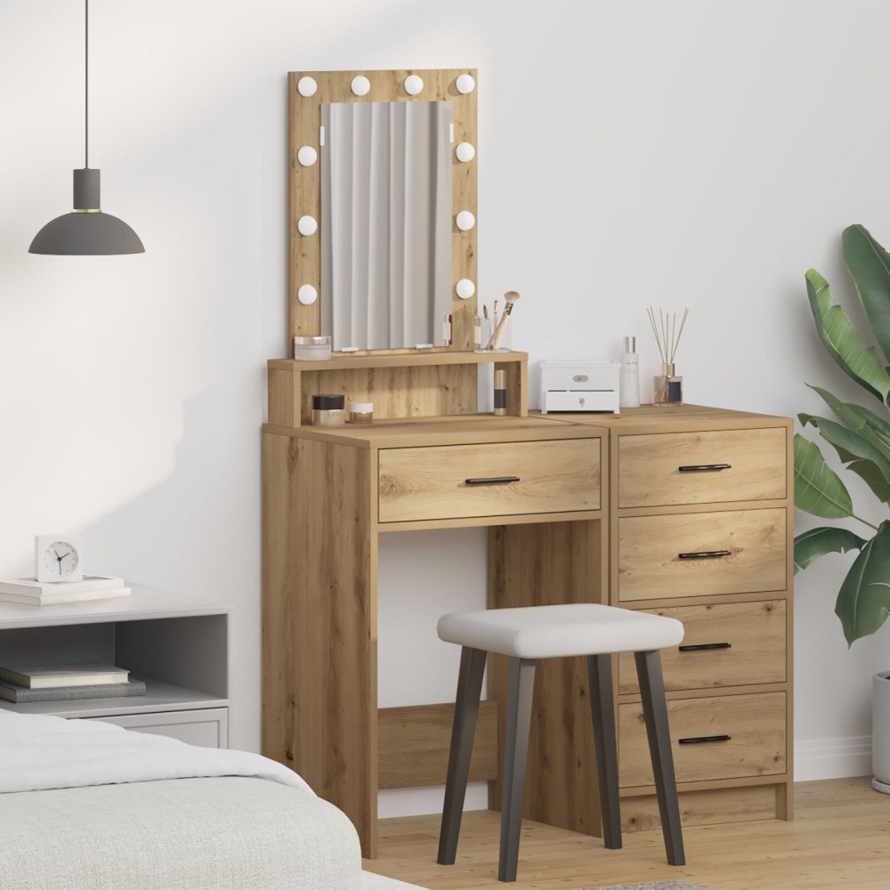 vidaXL Sminkbord med LED-lampor artisan ek 50x41x140 cm