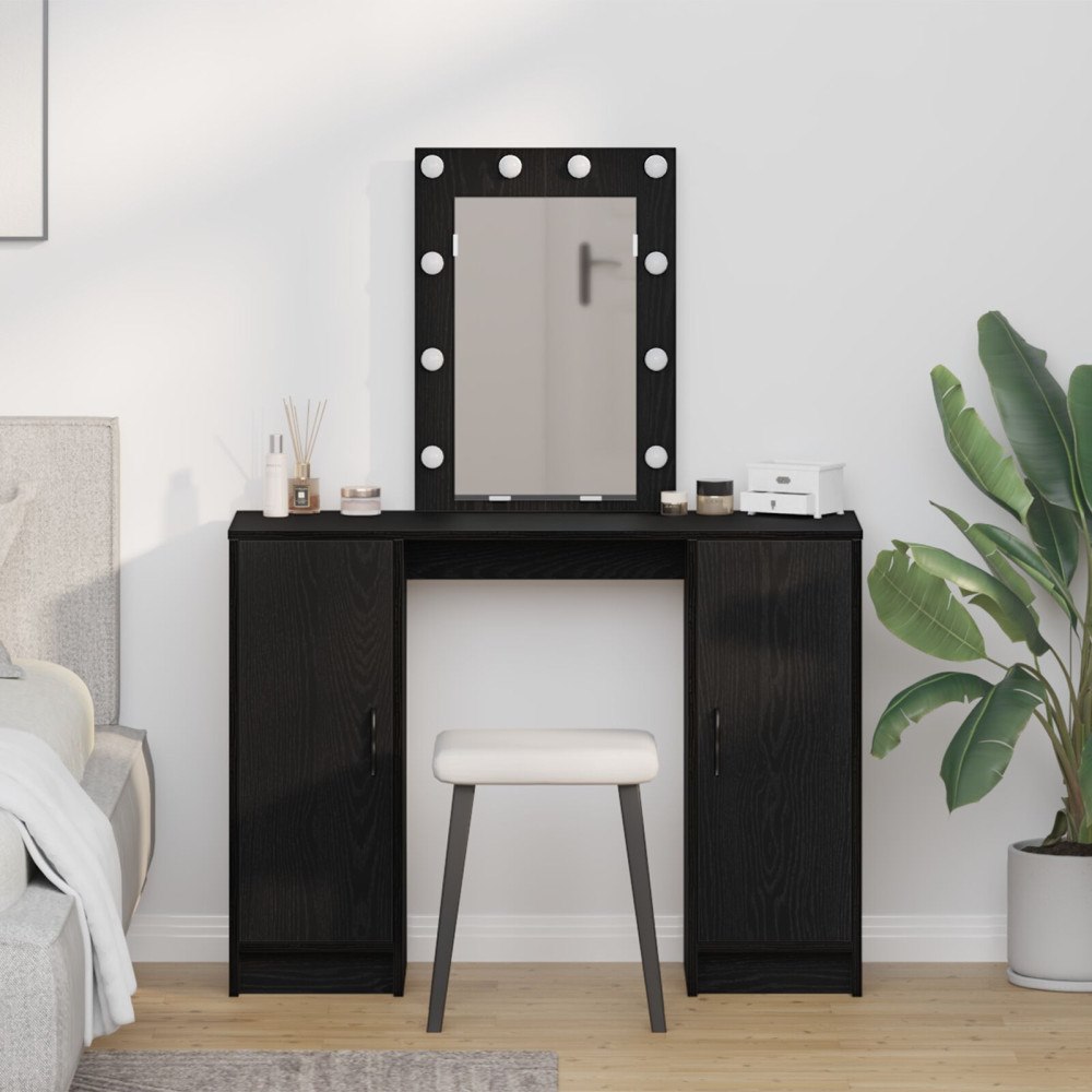 vidaXL Sminkbord med LED-lampor svart ek 102x33x135 cm