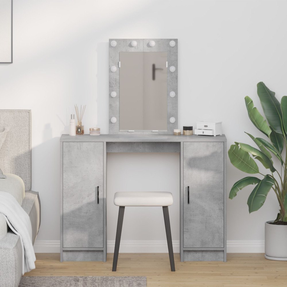 vidaXL Sminkbord med LED-lampor betonggrå 102x33x135 cm