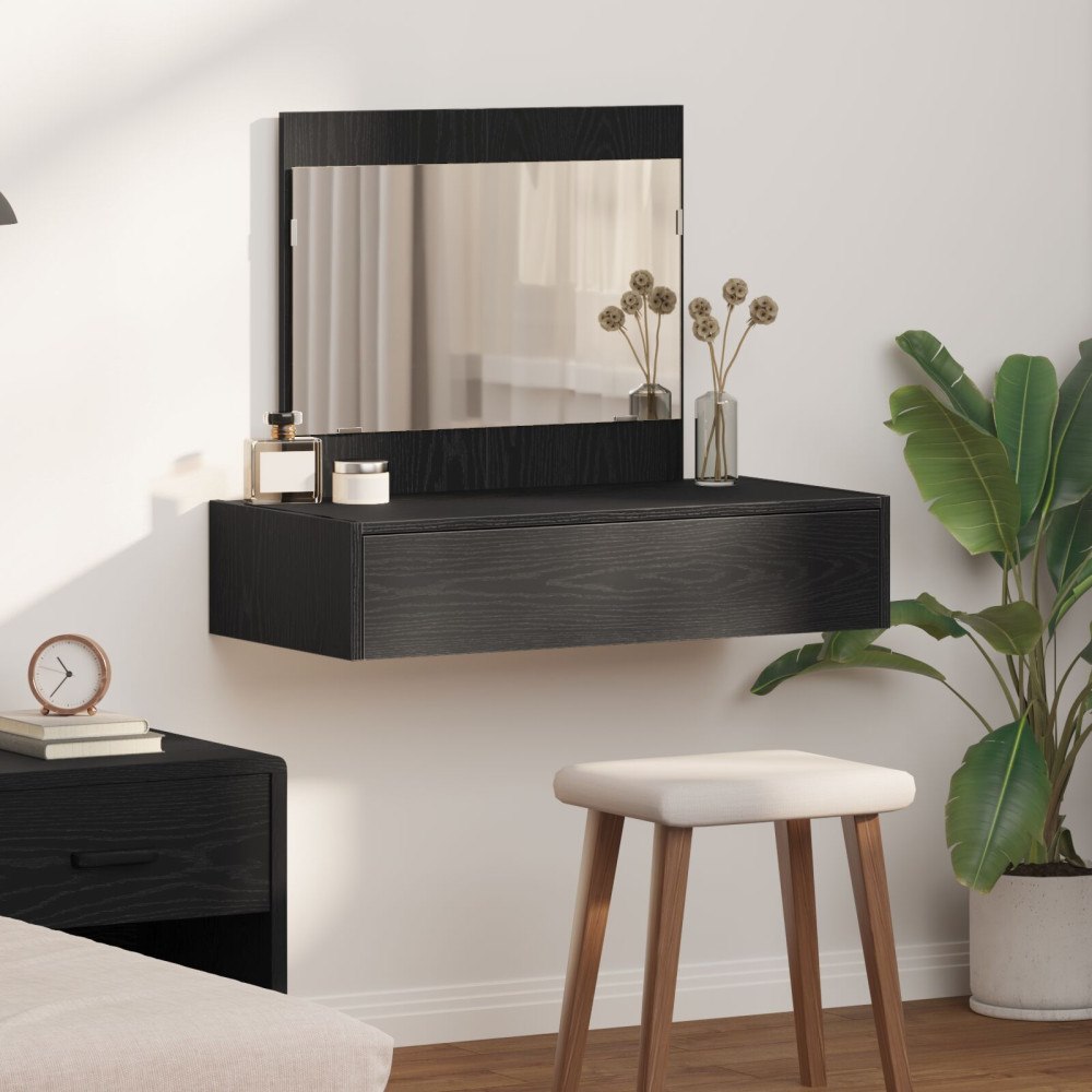 vidaXL Väggmonterat sminkbord svart ek 83x40x70 cm