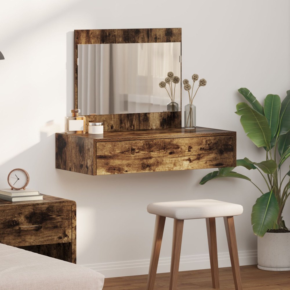 vidaXL Väggmonterat sminkbord rökt ek 83x40x70 cm