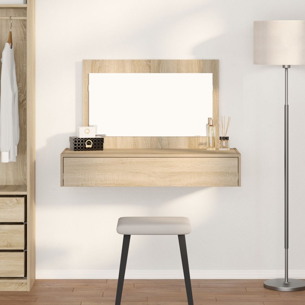 vidaXL Väggmonterat sminkbord sonoma-ek 100x40x70 cm