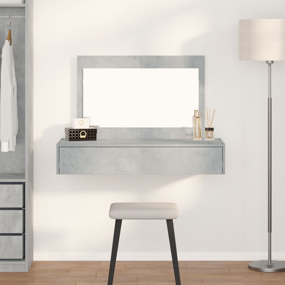vidaXL Väggmonterat sminkbord betonggrå 100x40x70 cm
