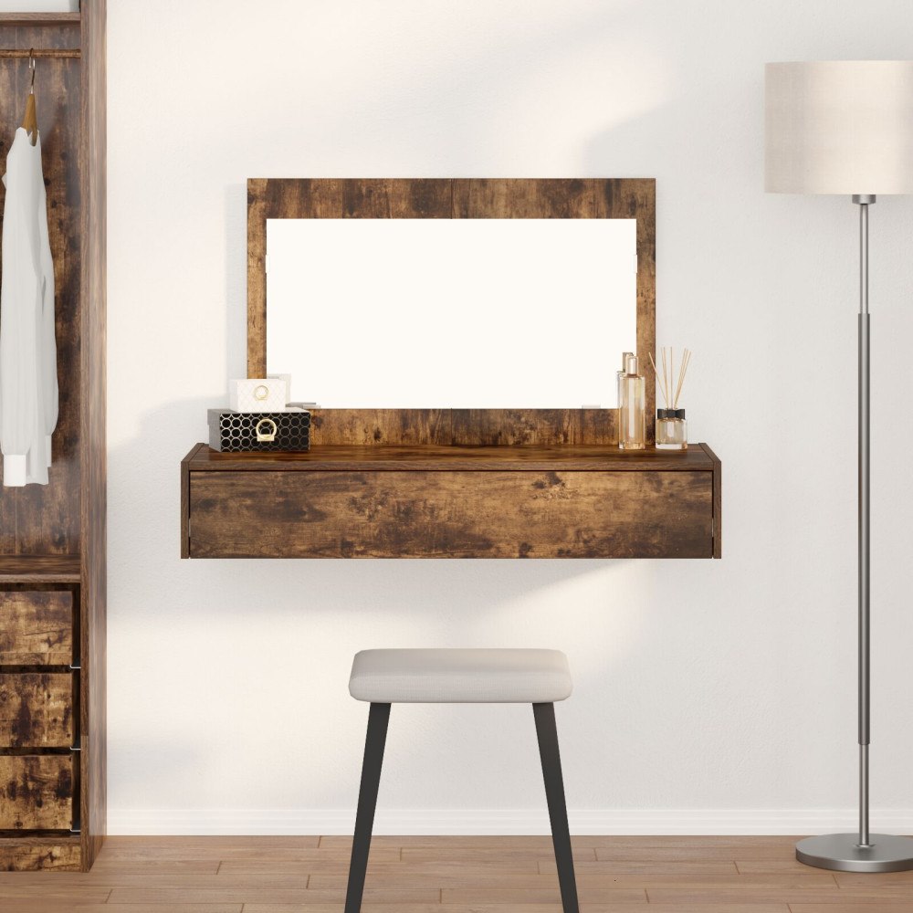 vidaXL Väggmonterat sminkbord rökt ek 100x40x70 cm