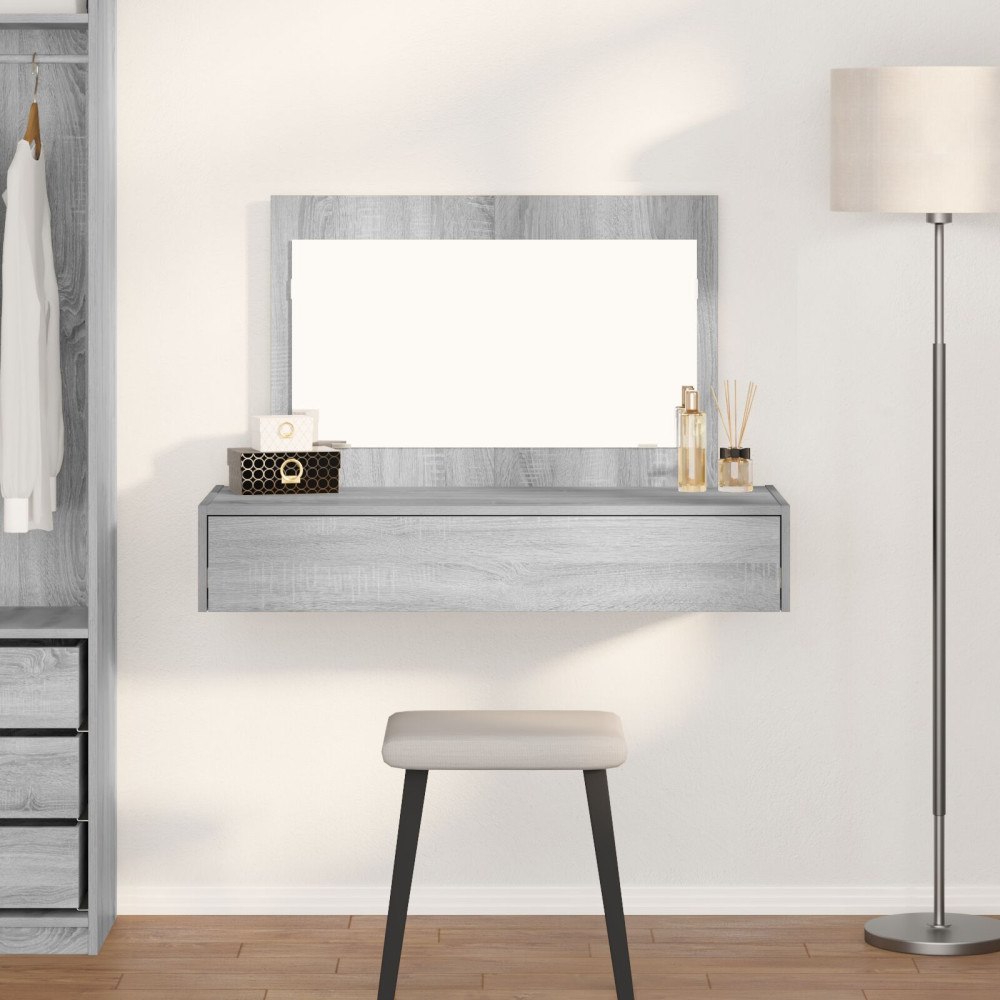 vidaXL Väggmonterat sminkbord grå sonoma 100x40x70 cm