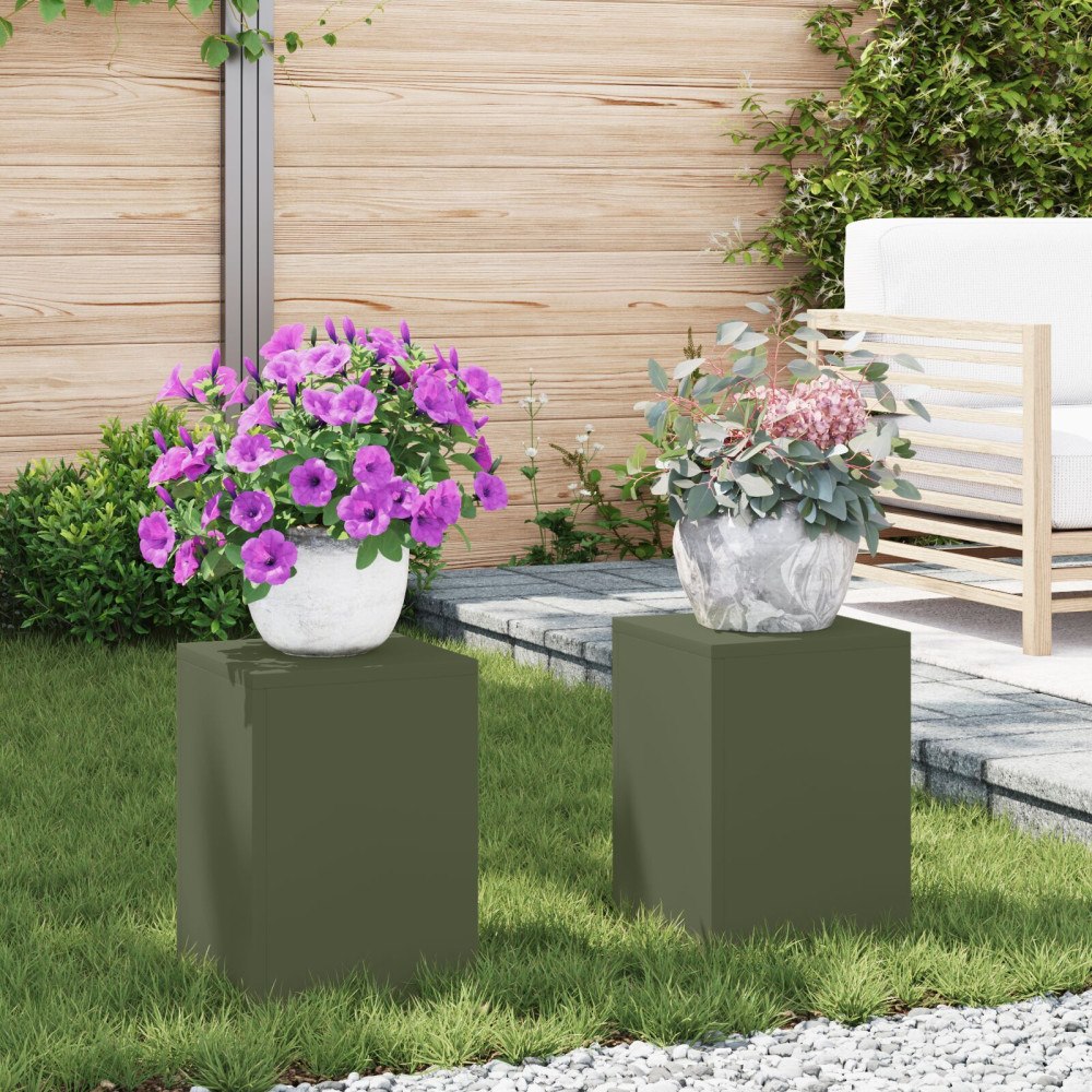 vidaXL Planteringslåda för utomhusbruk 2 st olivgrön 24x24x35 cm stål