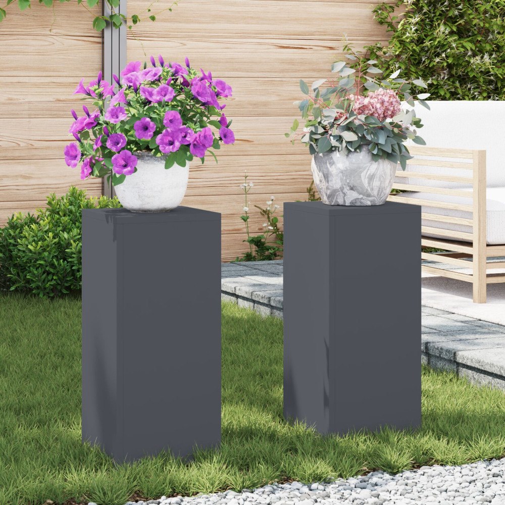 vidaXL Planteringslåda för utomhusbruk 2 st antracit 24x24x55 cm stål
