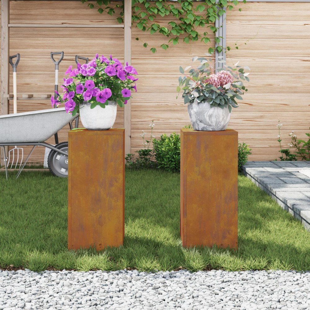 vidaXL Planteringslåda för utomhusbruk 2 st 24x24x55 cm väderbest.stål