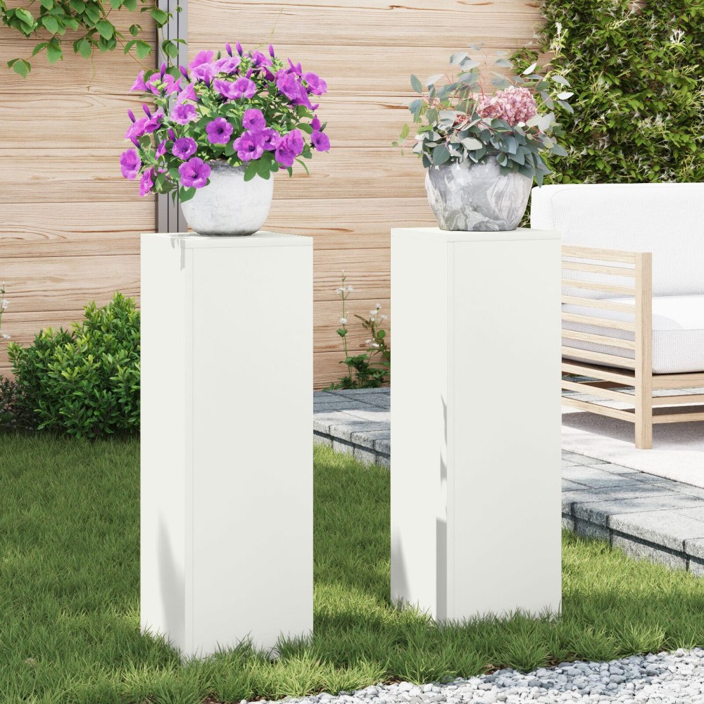 vidaXL Planteringslåda för utomhusbruk 2 st vit 24x24x75 cm stål