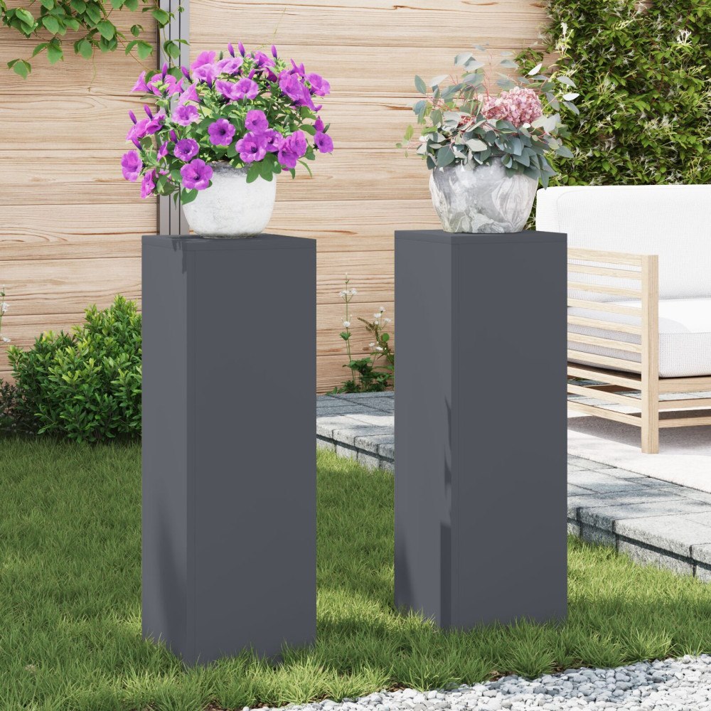 vidaXL Planteringslåda för utomhusbruk 2 st antracit 24x24x75 cm stål