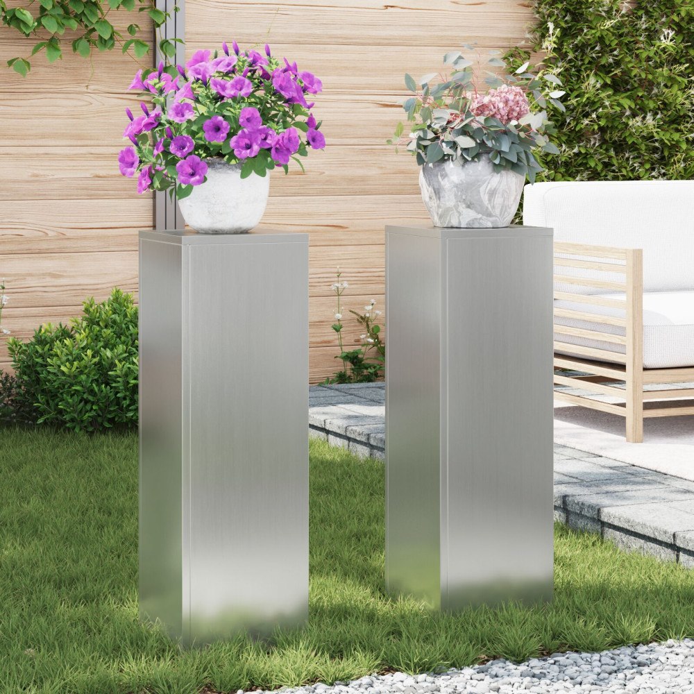 vidaXL Planteringslåda för utomhusbruk 2 st 24x24x75 cm galvanis.stål