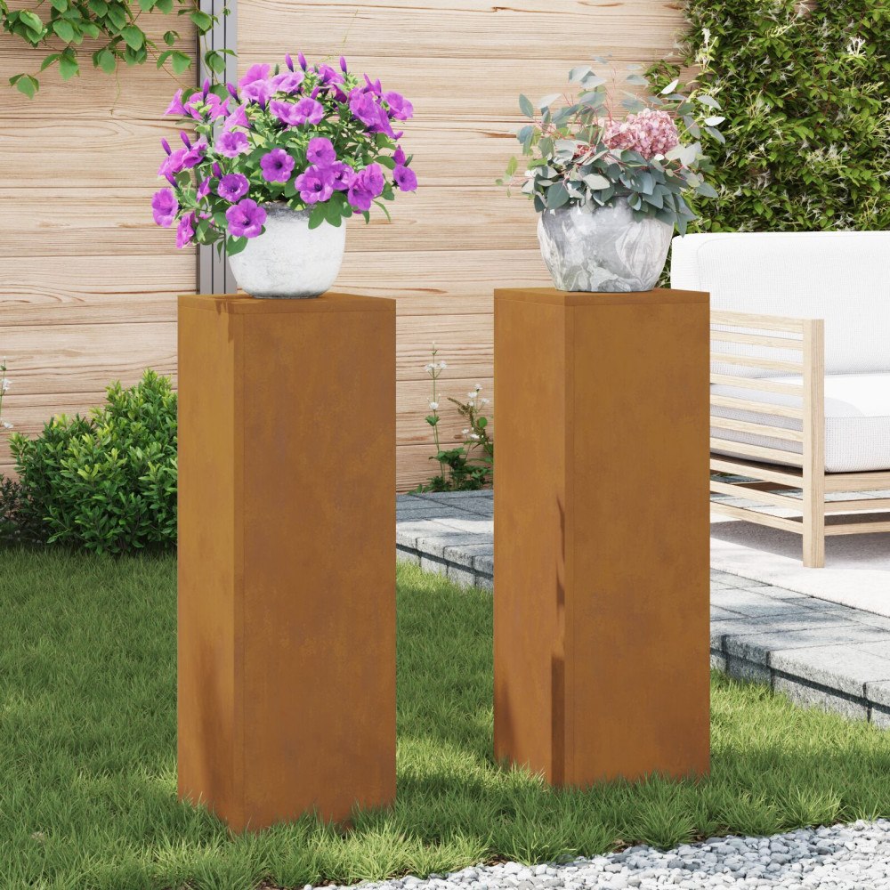vidaXL Planteringslåda för utomhusbruk 2 st 24x24x75 cm väderbest.stål