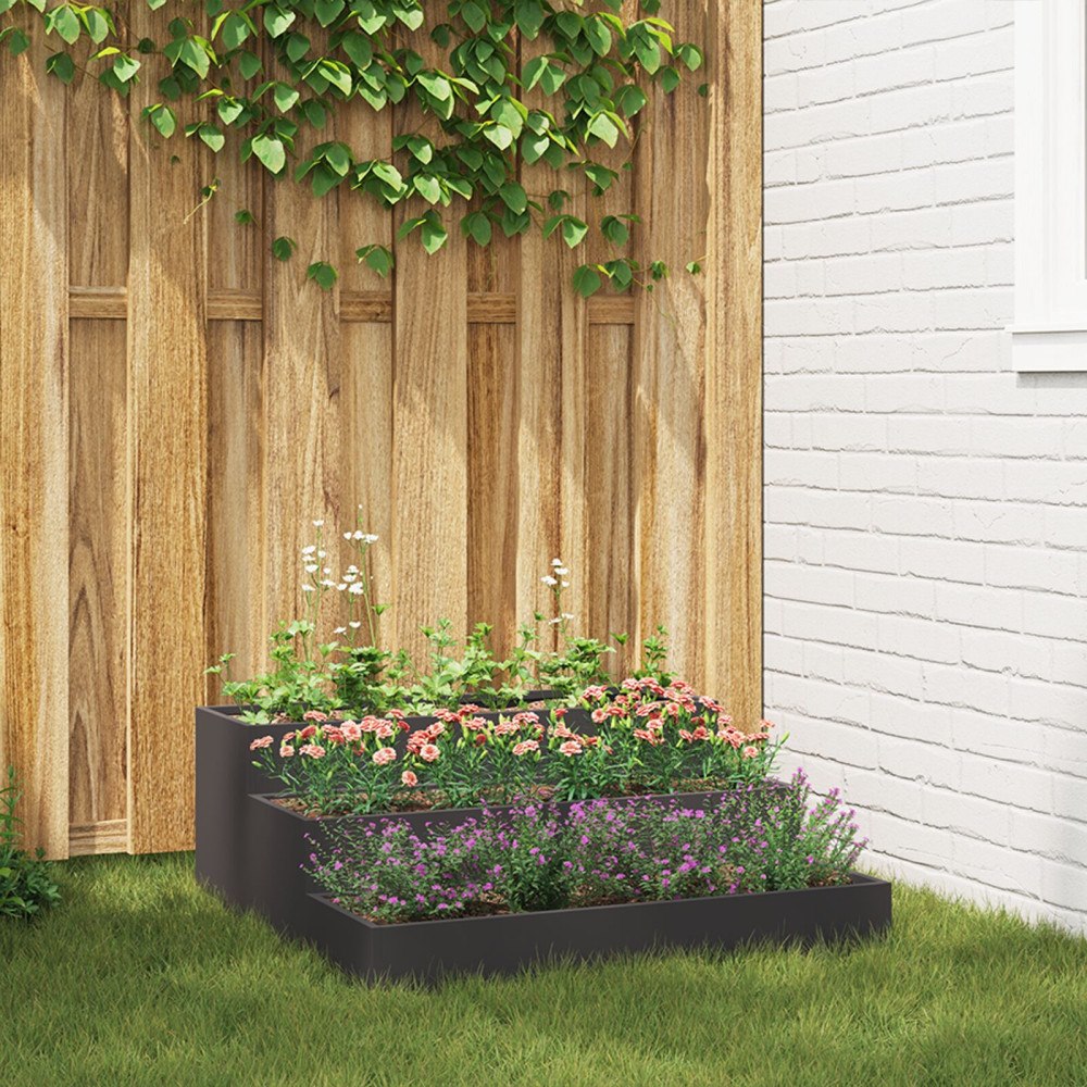 vidaXL Planteringslåda för utomhus 3-skikt 90x90x35 cm svart stål