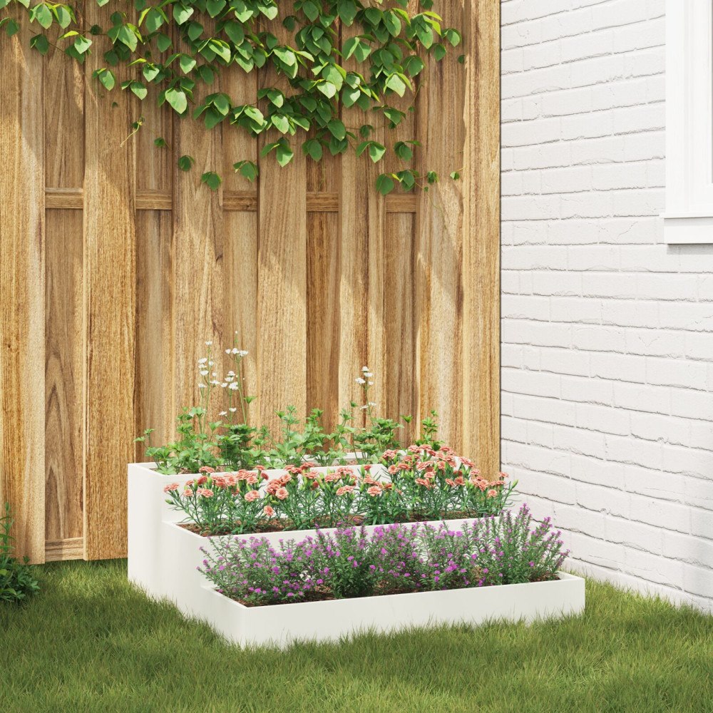 vidaXL Trädgårdsplanterare 3-nivå 90x90x35 cm Vit Stål